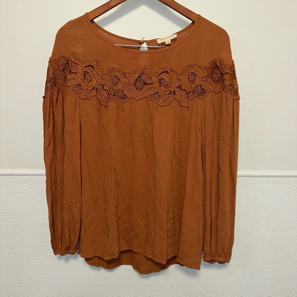 Women's Black Swan Blouse, Size S, Rust Oriana Orange Lace Top - Picture 1 of 10